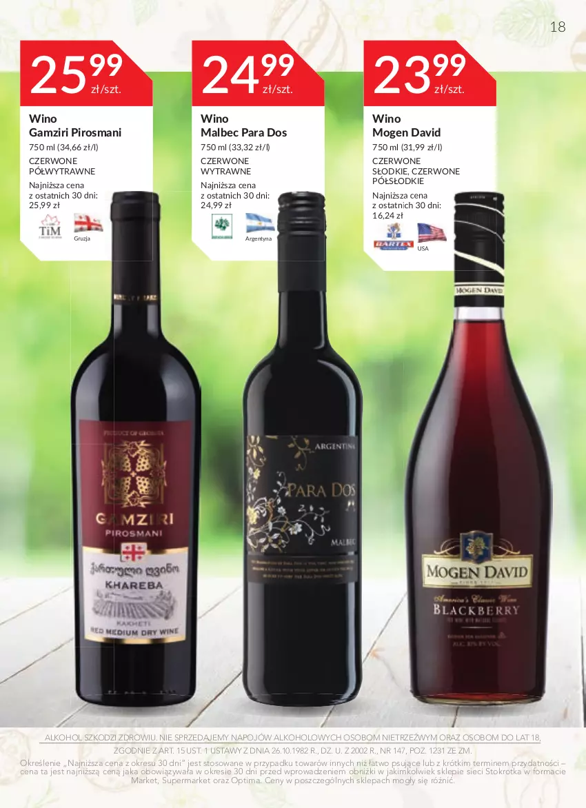 Gazetka promocyjna Stokrotka - Katalog Wielkanocny - ważna 30.03 do 12.04.2023 - strona 18 - produkty: Mogen David, Optima, Wino