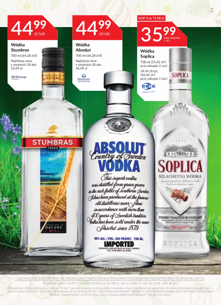 Gazetka promocyjna Stokrotka - Katalog Wielkanocny - ważna 30.03 do 12.04.2023 - strona 2 - produkty: Absolut, Optima, Soplica, Wódka