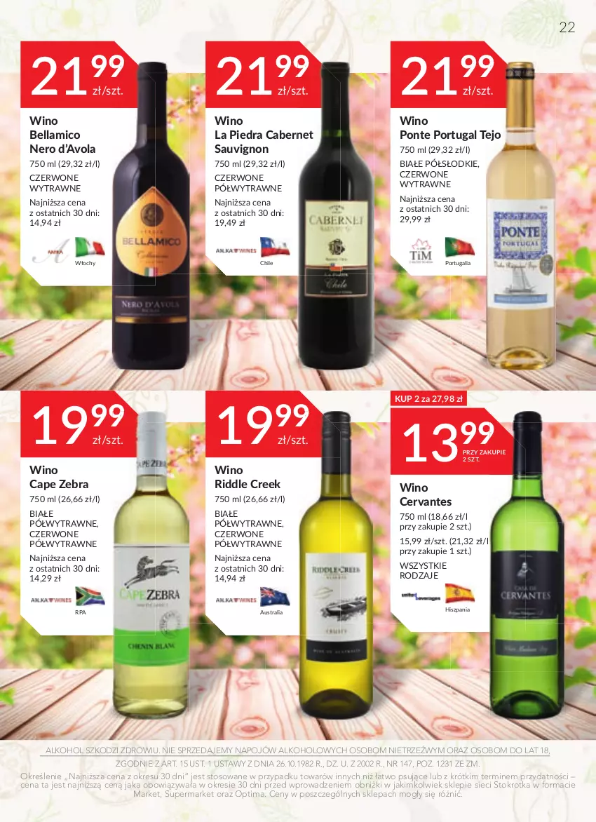 Gazetka promocyjna Stokrotka - Katalog Wielkanocny - ważna 30.03 do 12.04.2023 - strona 22 - produkty: Bell, Bella, Cabernet Sauvignon, Optima, Por, Wino