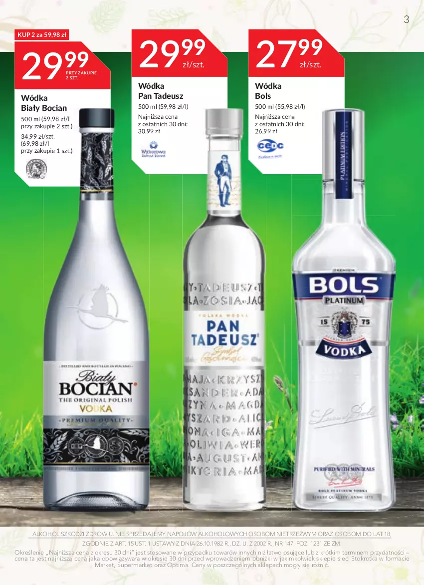 Gazetka promocyjna Stokrotka - Katalog Wielkanocny - ważna 30.03 do 12.04.2023 - strona 3 - produkty: Biały Bocian, Bols, Optima, Wódka