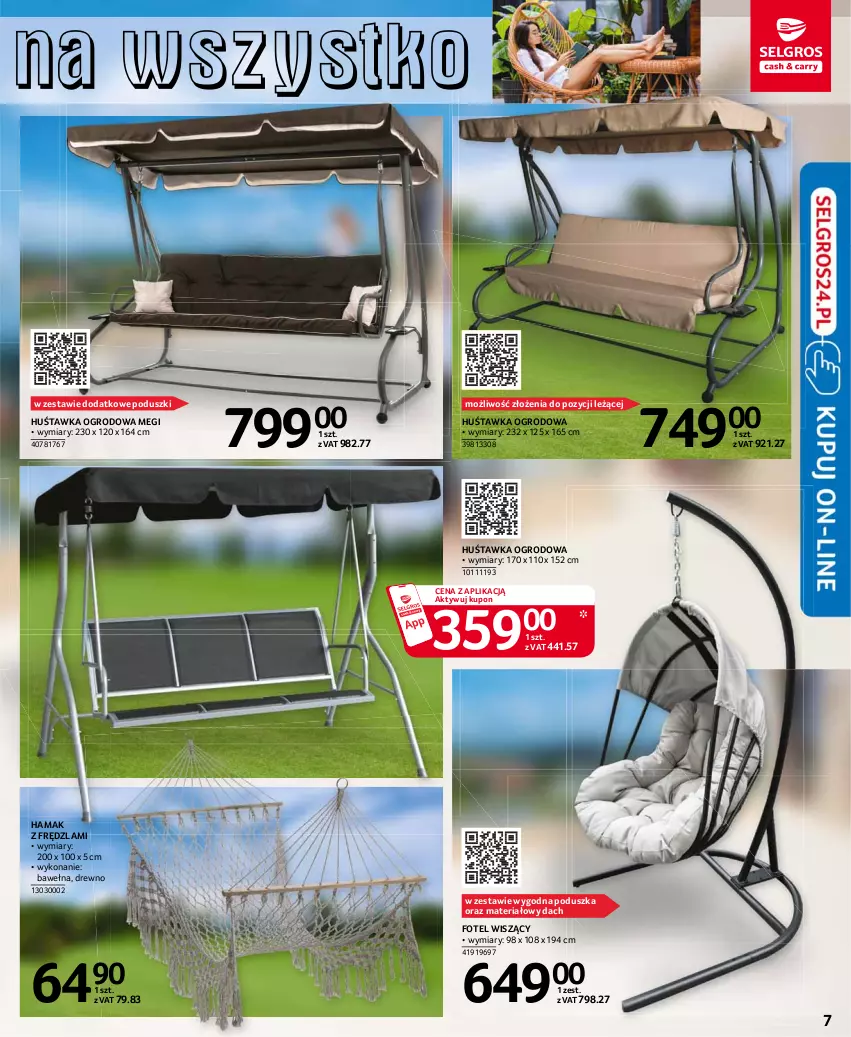 Gazetka promocyjna Selgros - Katalog Wypoczynek - ważna 08.03 do 04.08.2021 - strona 7 - produkty: Fotel, Hama, Huśtawka, Poduszka, Wełna