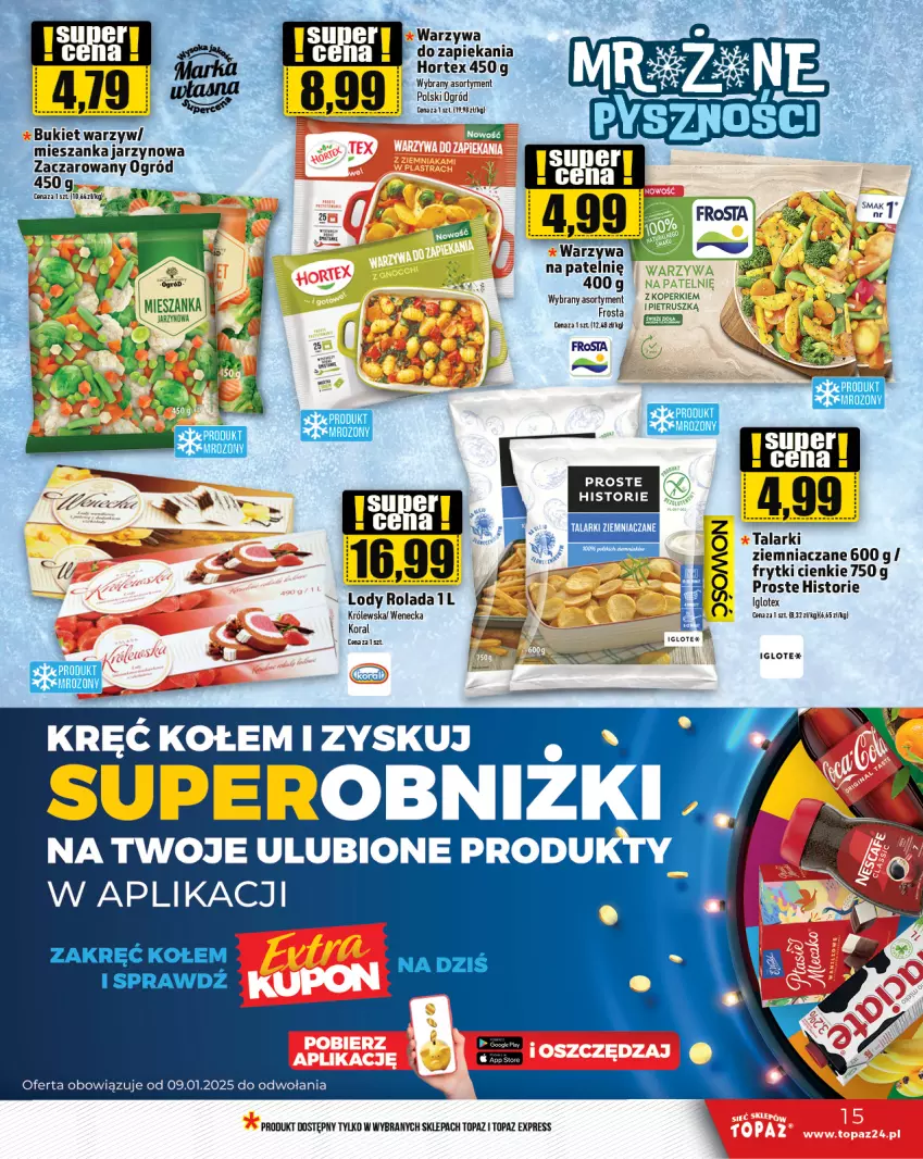 Gazetka promocyjna Topaz - Gazetka - ważna 16.01 do 22.01.2025 - strona 15 - produkty: Bukiet, Bukiet warzyw, Frytki, Hortex, Ogród, Top, Warzywa