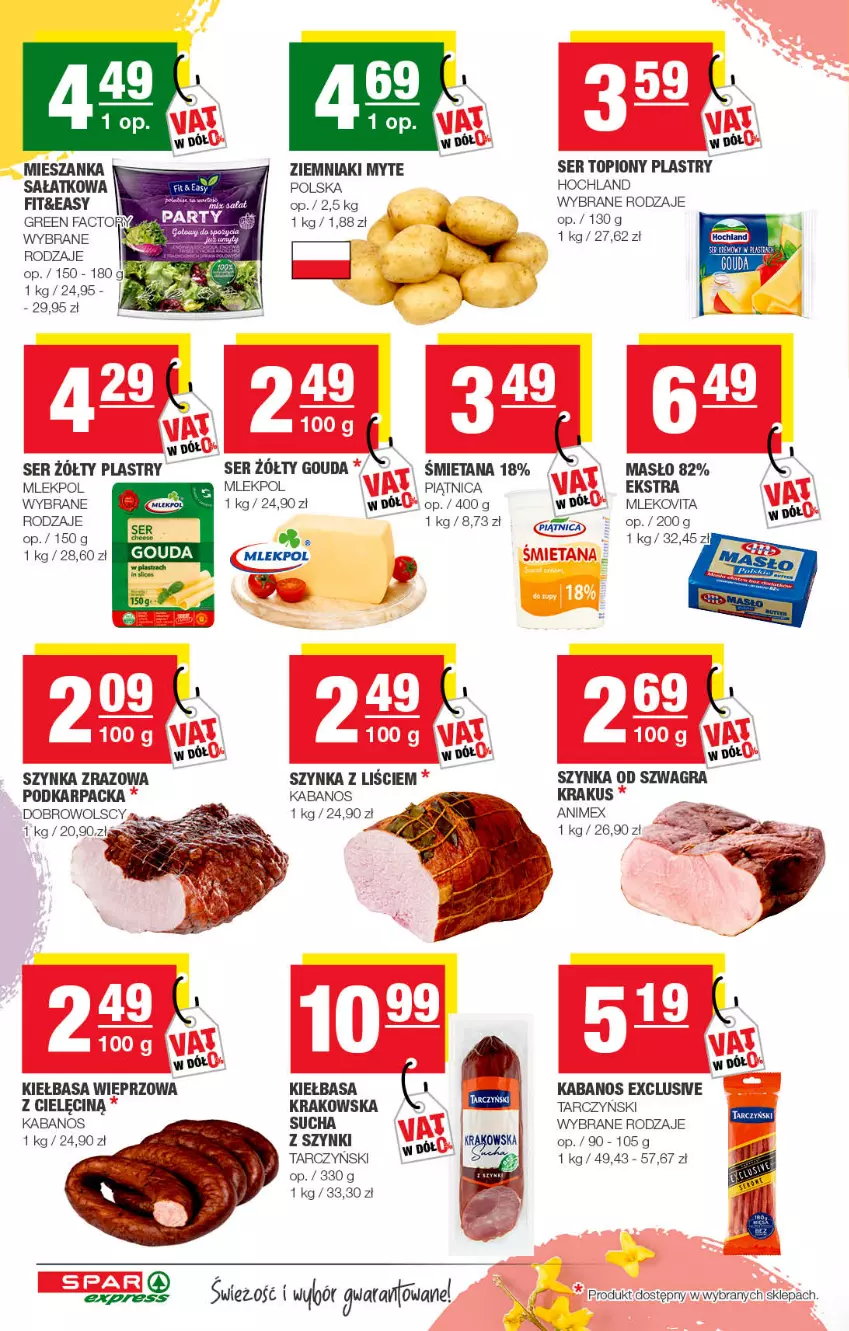 Gazetka promocyjna Spar - SparExpress - ważna 27.03 do 06.04.2022 - strona 2 - produkty: Fa, Gouda, Gra, Hochland, Kabanos, Karp, Kiełbasa, Krakus, Masło, Mleko, Mlekovita, Piątnica, Ser, Ser topiony, Szynka, Tarczyński, Top, Ziemniaki