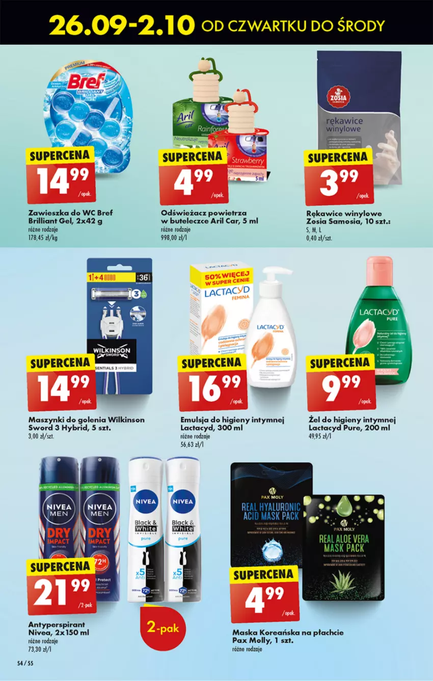 Gazetka promocyjna Biedronka - Od poniedzialku - ważna 26.09 do 02.10.2024 - strona 68 - produkty: Antyperspirant, Bref, Emulsja, Lack, Lactacyd, Maska, Nivea, Odświeżacz powietrza, Pax, Pur, Rękawice, Wilkinson Sword, Zawieszka do wc