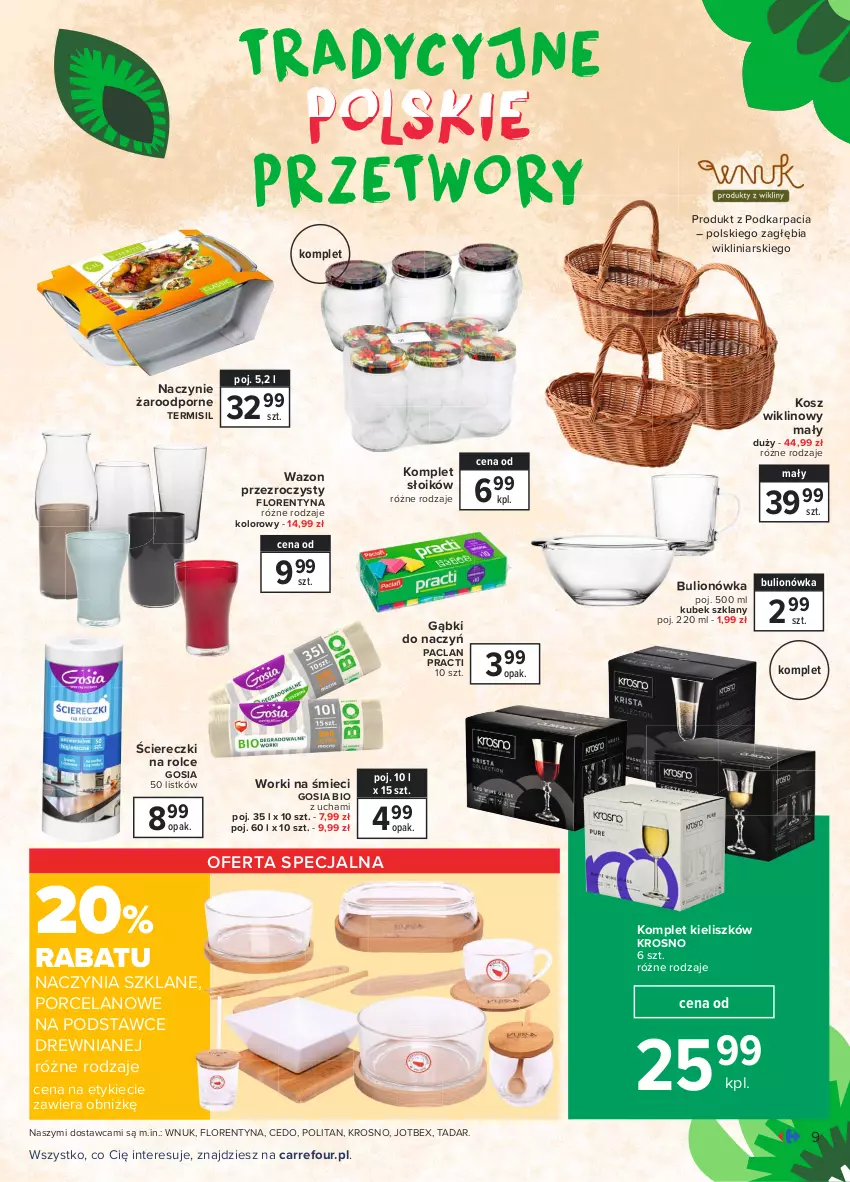 Gazetka promocyjna Carrefour - Gazetka Znane, lubiane i z Polski - ważna 23.08 do 30.08.2021 - strona 9 - produkty: Bulion, Karp, Kosz, Kubek, Lion, Naczynie żaroodporne, Por, Wazon, Worki na śmiec, Worki na śmieci