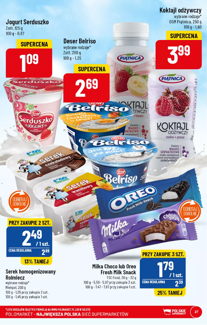 Gazetka promocyjna PoloMarket - Gazetka pomocyjna - ważna 22.02 do 28.02.2022 - strona 27 - produkty: Belriso, Deser, Fa, Gra, Granat, Jogurt, LG, Milka, Oreo, Piątnica, Rolmlecz, Ser, Serek, Serek homogenizowany, Zott