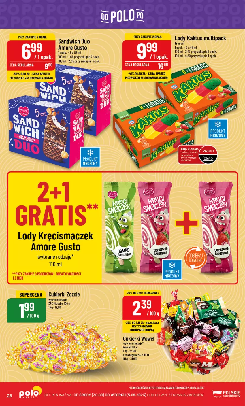 Gazetka promocyjna PoloMarket - Gazetka pomocyjna - ważna 30.08 do 05.09.2023 - strona 28 - produkty: Cukier, Cukierki, Kaktus, Lody, Wawel