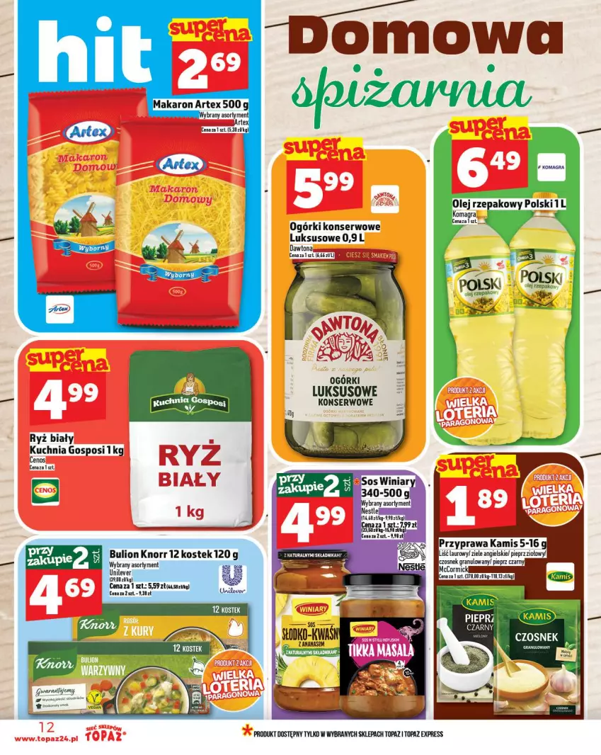 Gazetka promocyjna Topaz - Gazetka - ważna 04.09 do 10.09.2025 - strona 12 - produkty: Bulion, Cenos, Knorr, Kuchnia, Lion, Ogórki konserwowe, Ryż, Ryż biały, Ser, Stek, Top