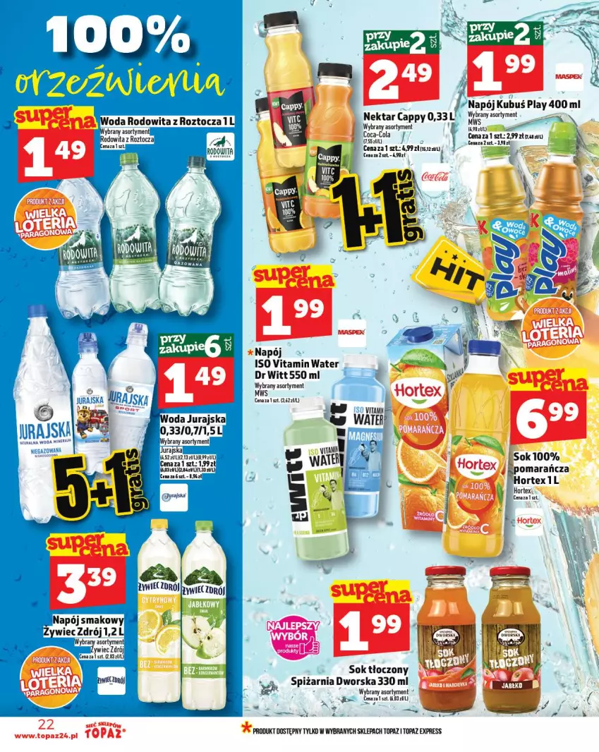 Gazetka promocyjna Topaz - Gazetka - ważna 04.09 do 10.09.2025 - strona 22 - produkty: Cappy, Hortex, Kubuś, Napój, Nektar, Sok, Top, UHU