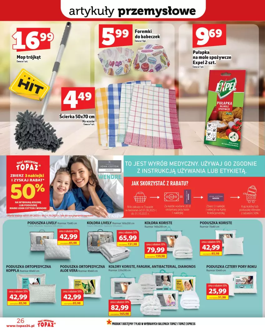 Gazetka promocyjna Topaz - Gazetka - ważna 04.09 do 10.09.2025 - strona 26 - produkty: Aloe vera, Fa, Foremki, Klej, Kołdra, Mop, Poduszka, Por, Top