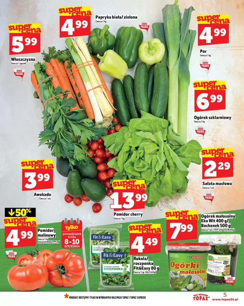 Gazetka promocyjna Topaz - Gazetka - ważna 04.09 do 10.09.2025 - strona 5 - produkty: Masło, Ogórek, Papryka, Papryka biała, Sałat, Sałata masłowa, Top