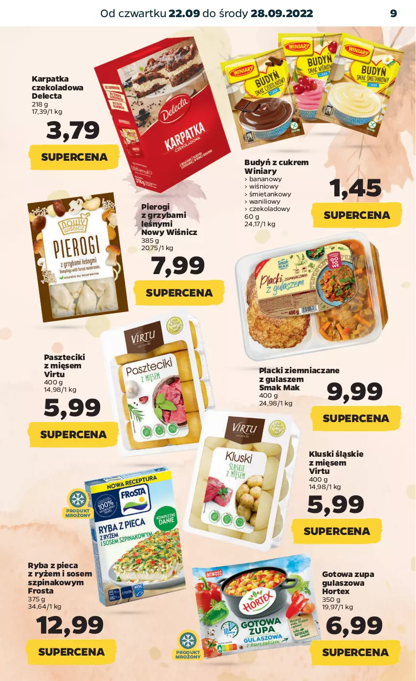 Gazetka promocyjna Netto - Artykuły spożywcze - ważna 22.09 do 28.09.2022 - strona 9 - produkty: Budyń, Delecta, Frosta, Hortex, Karp, Lack, Piec, Pierogi, Ryba, Ryż, Sos, Szpinak, Virtu, Winiary, Zupa