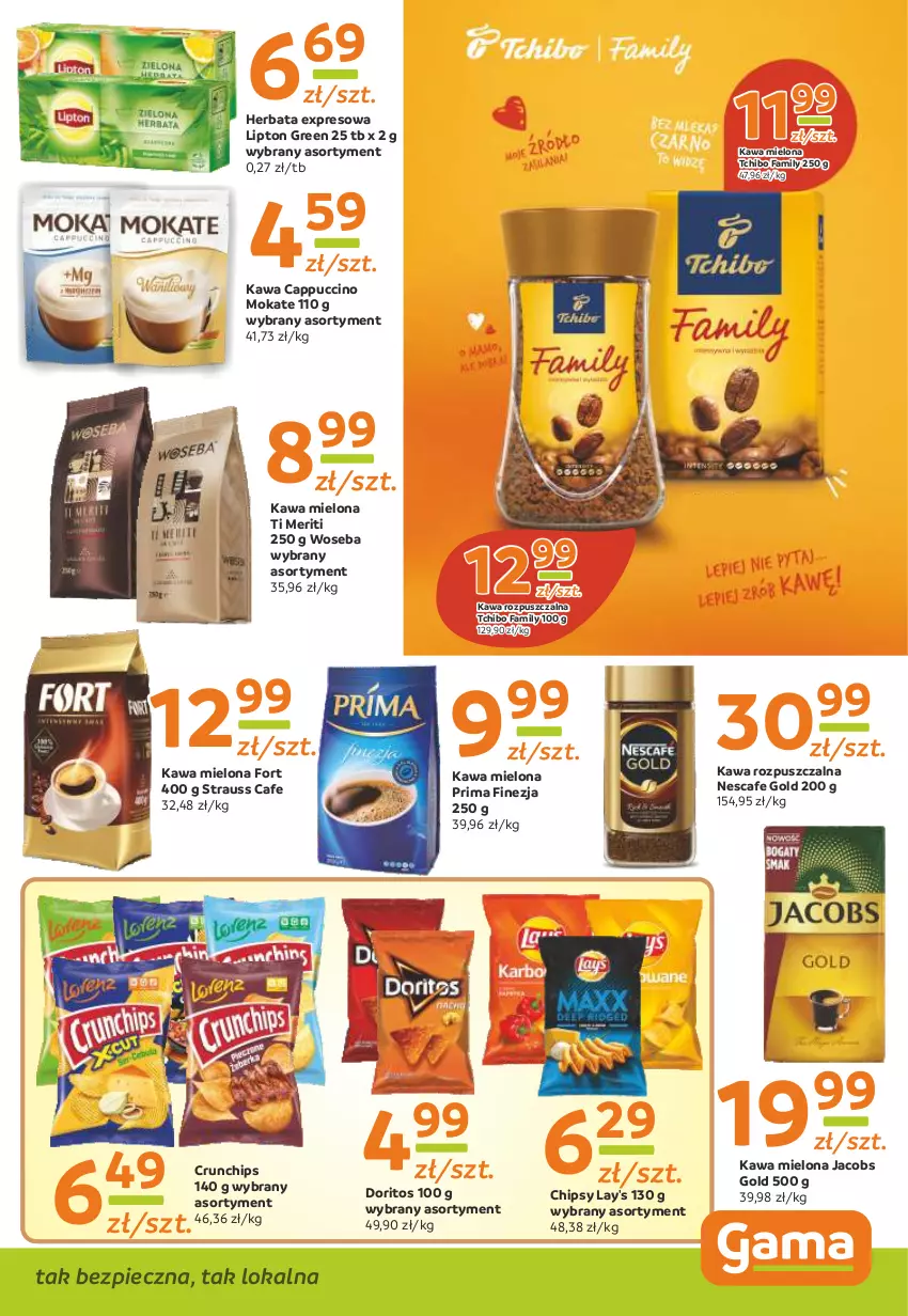 Gazetka promocyjna Gama - Gazetka Gama - ważna 27.03.2023 do 16.03.2024 - strona 5 - produkty: Cappuccino, Chipsy, Crunchips, Fa, Herbata, Jacobs, Kawa, Kawa mielona, Kawa rozpuszczalna, Lipton, Piec, Prima, Tchibo, Tchibo Family, Woseba