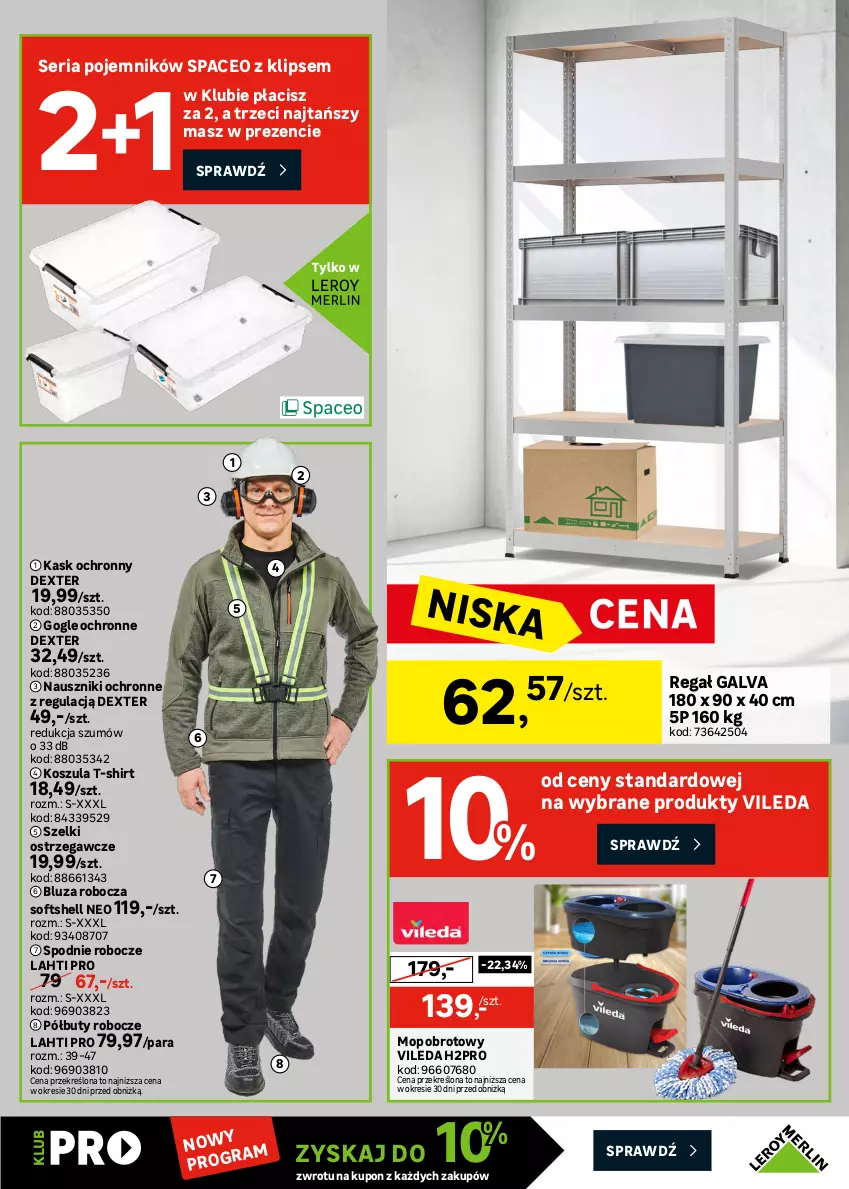 Gazetka promocyjna Leroy Merlin - Gazetka Leroy Merlin - ważna 22.04 do 19.05.2026 - strona 41 - produkty: Bluza, Bosch, Buty, Buty robocze, Fa, Kask, Kosz, Koszula, Młot, Młotowiertarka, Mop, Odkurzacz, Odkurzacz warsztatowy, Pojemnik, Półbuty, Regał, Ser, Skrzynka narzędziowa, Spodnie, T-shirt, Tarka, Vileda, Wiertarka, Wkręt, Wkrętarka