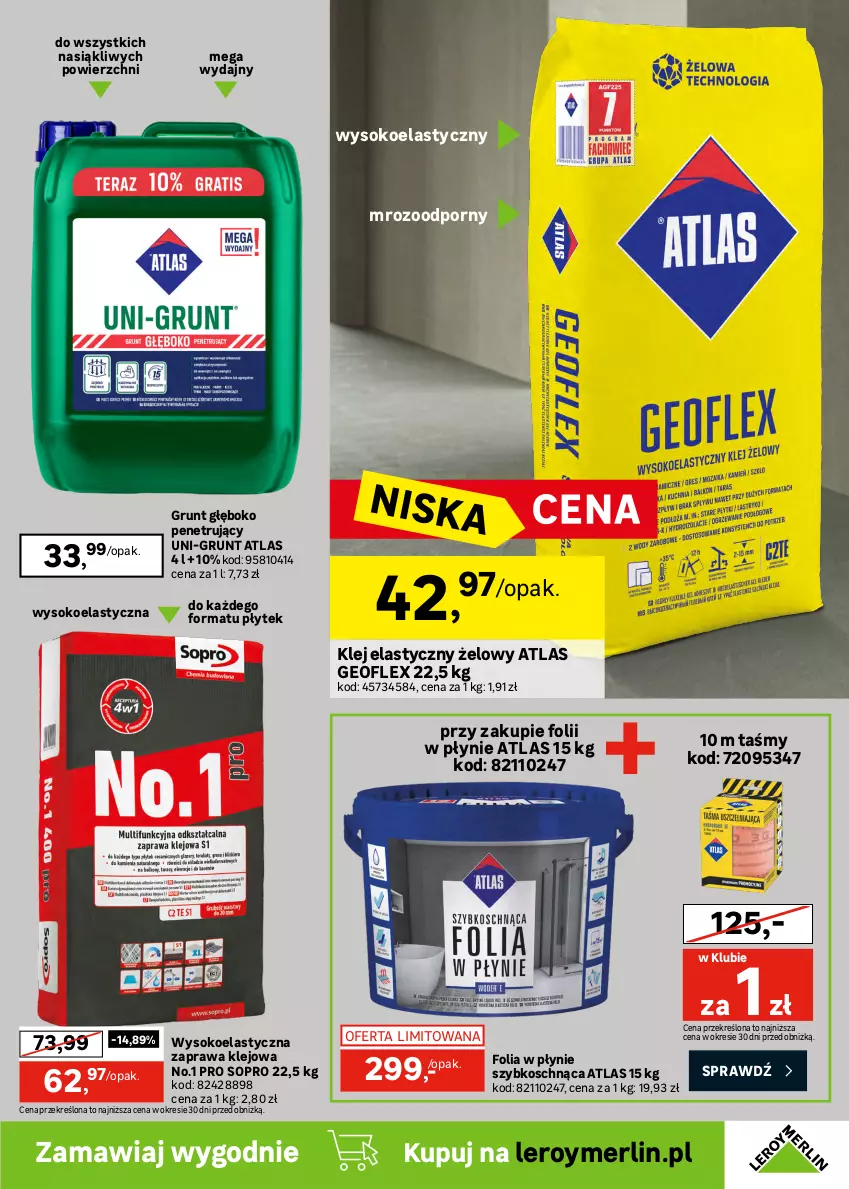 Gazetka promocyjna Leroy Merlin - Gazetka Leroy Merlin - ważna 22.04 do 19.05.2026 - strona 43 - produkty: Cement, Fa, Finish, Geoflex, Gładź szpachlowa, Grunt, Klej, Klej elastyczny, Podkład, Podkład podłogowy, Por, Sok, Wałek, Zaprawa klejowa
