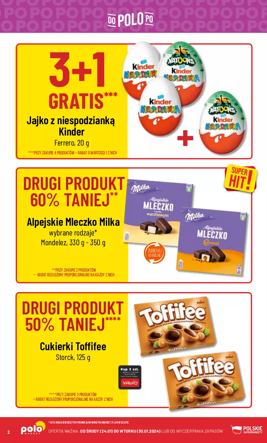 Gazetka promocyjna PoloMarket - Gazetka pomocyjna - ważna 24.01 do 30.01.2024 - strona 2 - produkty: Cukier, Cukierki, Ferrero, Gra, Kinder, Milka, Mleczko, Por, Toffifee