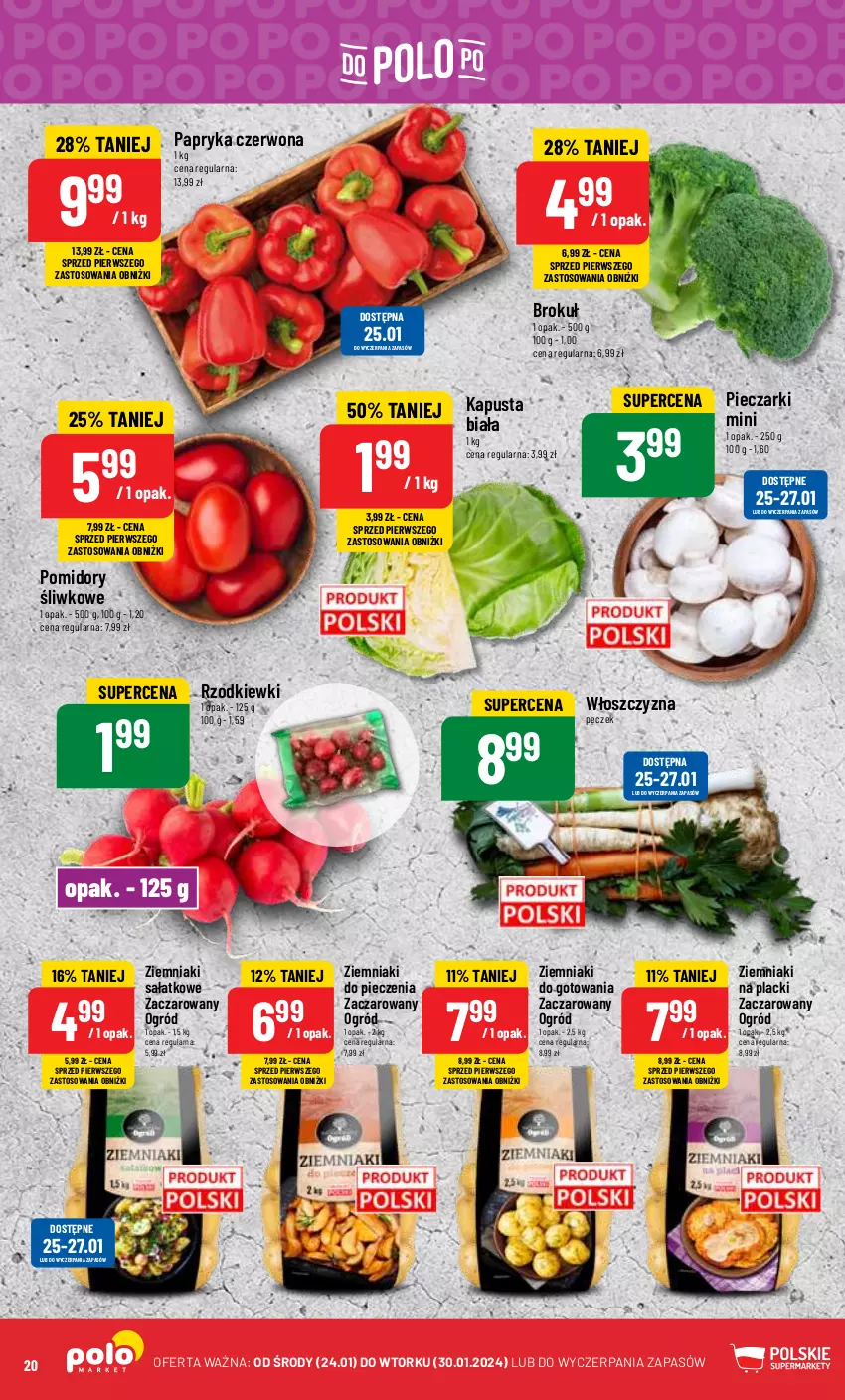 Gazetka promocyjna PoloMarket - Gazetka pomocyjna - ważna 24.01 do 30.01.2024 - strona 20 - produkty: Lack, Ogród, Papryka, Papryka czerwona, Piec, Pomidory, Sałat, Włoszczyzna pęczek, Ziemniaki