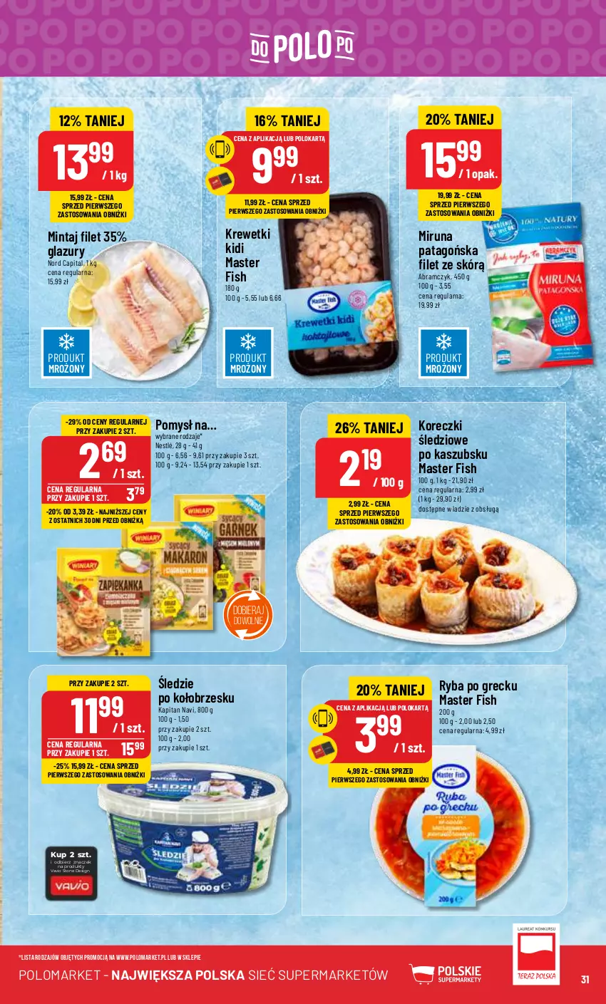 Gazetka promocyjna PoloMarket - Gazetka pomocyjna - ważna 24.01 do 30.01.2024 - strona 31 - produkty: Krewetki, Lazur, Mintaj, Miruna, Nestlé, Ryba, Ryba po grecku, Tago