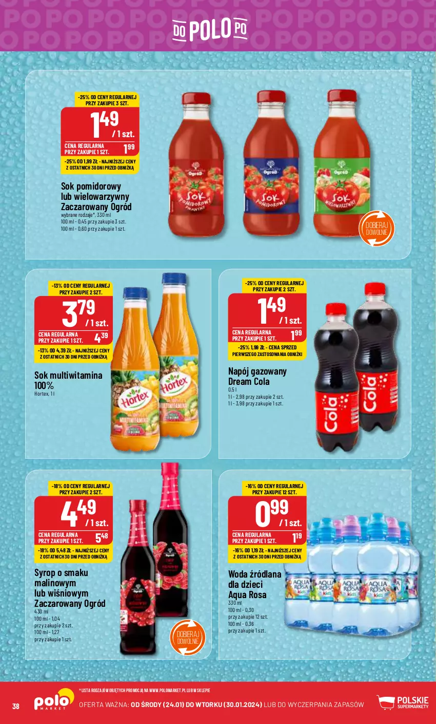 Gazetka promocyjna PoloMarket - Gazetka pomocyjna - ważna 24.01 do 30.01.2024 - strona 38 - produkty: Dzieci, Hortex, LANA, Napój, Napój gazowany, Ogród, Sok, Sok pomidorowy, Syrop, Woda