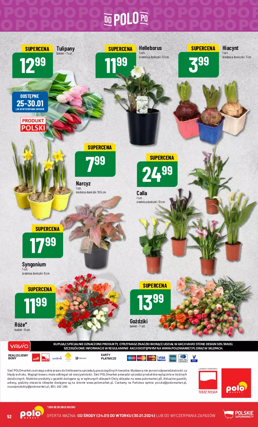 Gazetka promocyjna PoloMarket - Gazetka pomocyjna - ważna 24.01 do 30.01.2024 - strona 52 - produkty: Bukiet, Dres, Hiacynt, Narcyz, Tulipan, Wazon