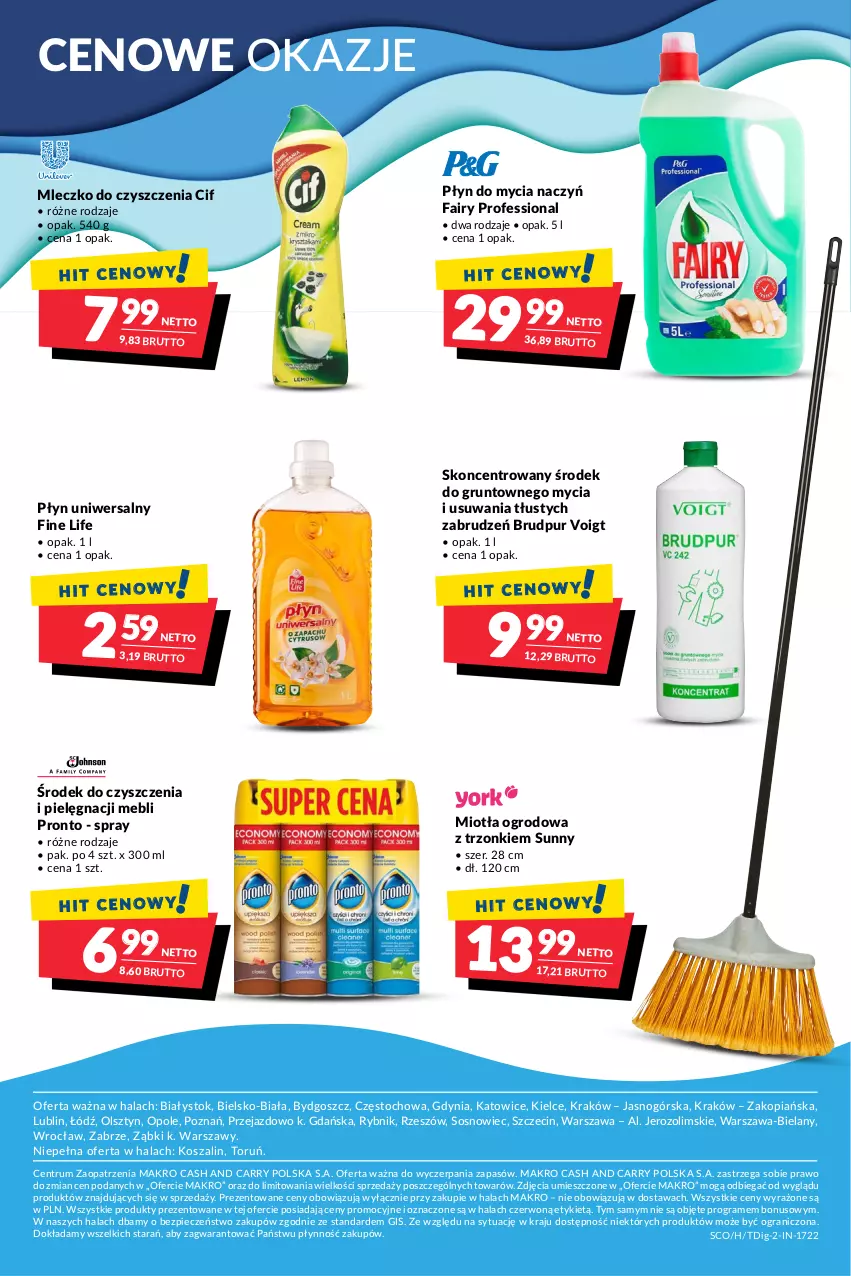 Gazetka promocyjna Makro - [Oferta specjalna] Czysto na błysk - ważna 09.08 do 22.08.2022 - strona 12 - produkty: Cif, Do mycia naczyń, Fa, Fairy, Gra, Grunt, Kosz, Miotła, Mleczko, Piec, Płyn do mycia, Płyn do mycia naczyń, Pronto, Pur, Rum, Sos, Szal