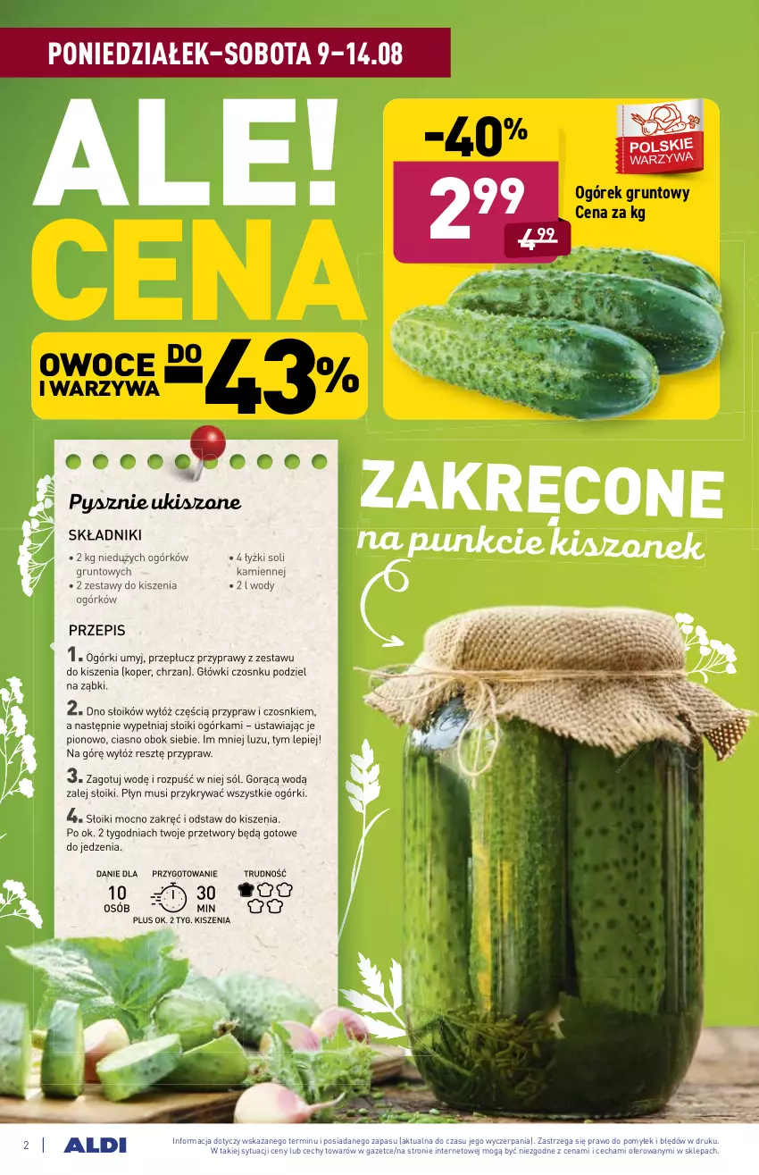 Gazetka promocyjna Aldi - ważna 09.08 do 14.08.2021 - strona 2 - produkty: Chrzan, Grunt, Mus, Ogórek, Owoce, Przyprawy, Sól, Warzywa