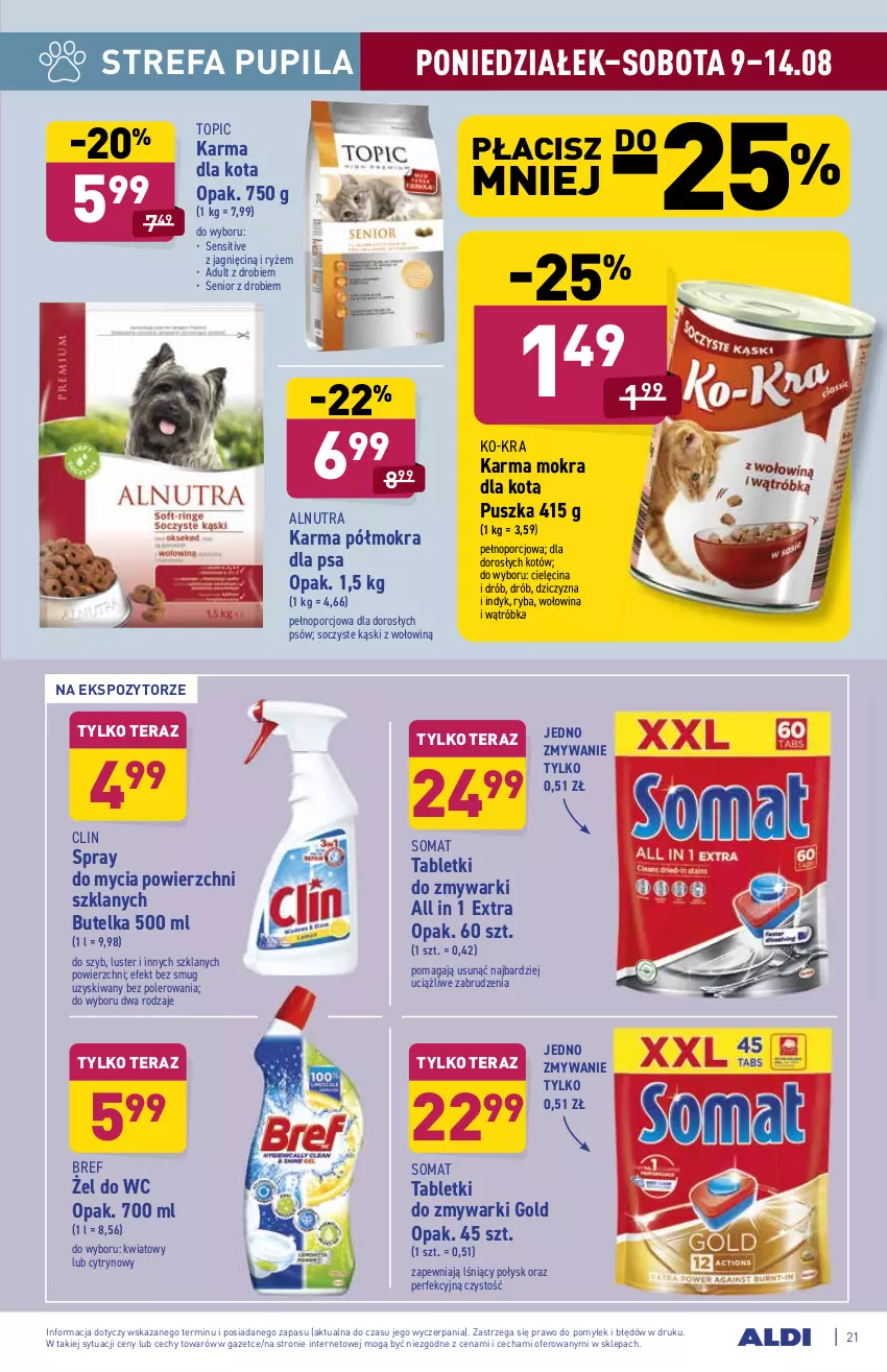 Gazetka promocyjna Aldi - ważna 09.08 do 14.08.2021 - strona 21 - produkty: Bref, Clin, Drób, Dziczyzna, Fa, Por, Ryba, Ryż, Somat, Tablet, Tabletki do zmywarki, Tera, Top, Wołowina, Zmywarki