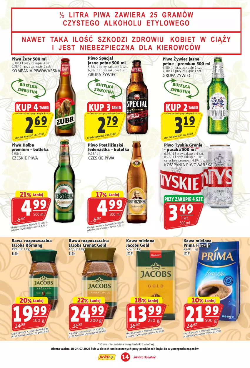 Gazetka promocyjna Prim Market - ważna 18.07 do 24.07.2024 - strona 14 - produkty: Jacobs, Kawa, Kawa mielona, Kawa rozpuszczalna, Piwa, Piwo, Prima, Tyskie