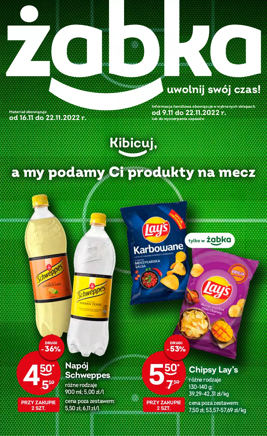 Gazetka promocyjna Żabka - ważna 16.11 do 22.11.2022 - strona 1 - produkty: BIC, Chipsy, Lay’s, Napój, Schweppes