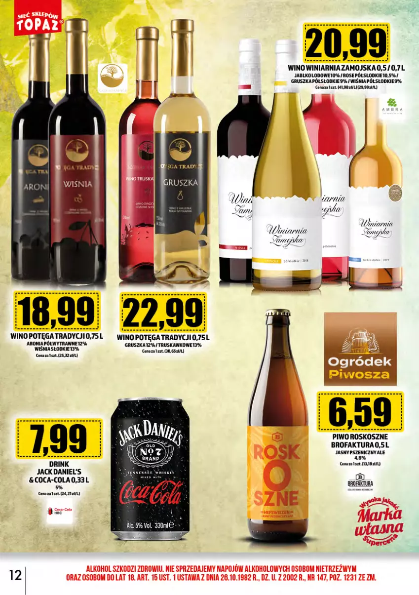 Gazetka promocyjna Topaz - Gazetka - ważna 01.03 do 31.03.2024 - strona 12 - produkty: Aronia, Fa, Kosz, Piwo, Winiarnia Zamojska, Wino