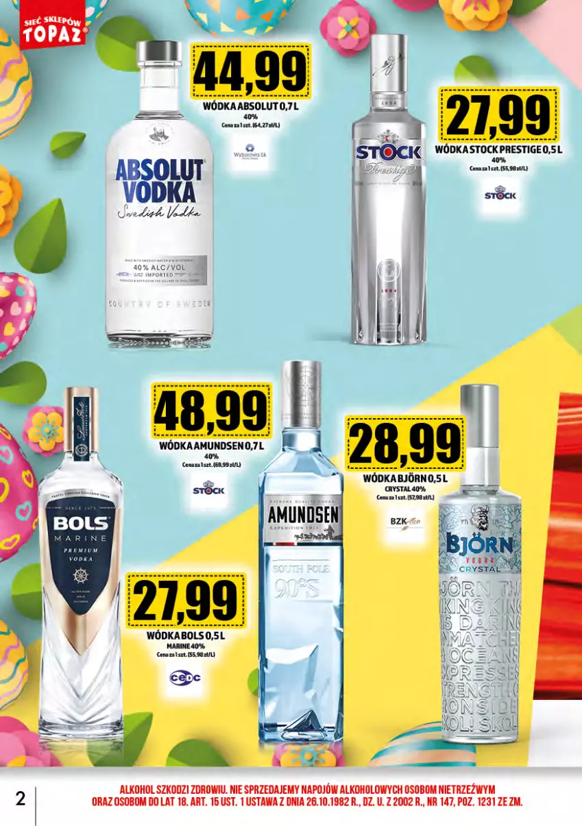 Gazetka promocyjna Topaz - Gazetka - ważna 01.03 do 31.03.2024 - strona 2 - produkty: Absolut, Bols, Por, Stock, Wódka