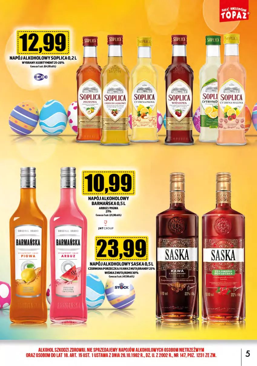 Gazetka promocyjna Topaz - Gazetka - ważna 01.03 do 31.03.2024 - strona 5 - produkty: Arbuz, Brandy, Kawa, Napój, Por, Rum, Saska, Soplica