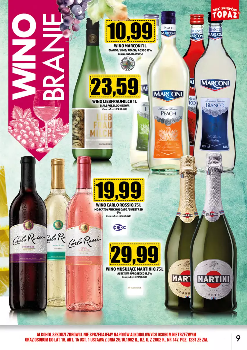 Gazetka promocyjna Topaz - Gazetka - ważna 01.03 do 31.03.2024 - strona 9 - produkty: Carlo Rossi, Martini, Mus, Prosecco, Wino, Wino musujące