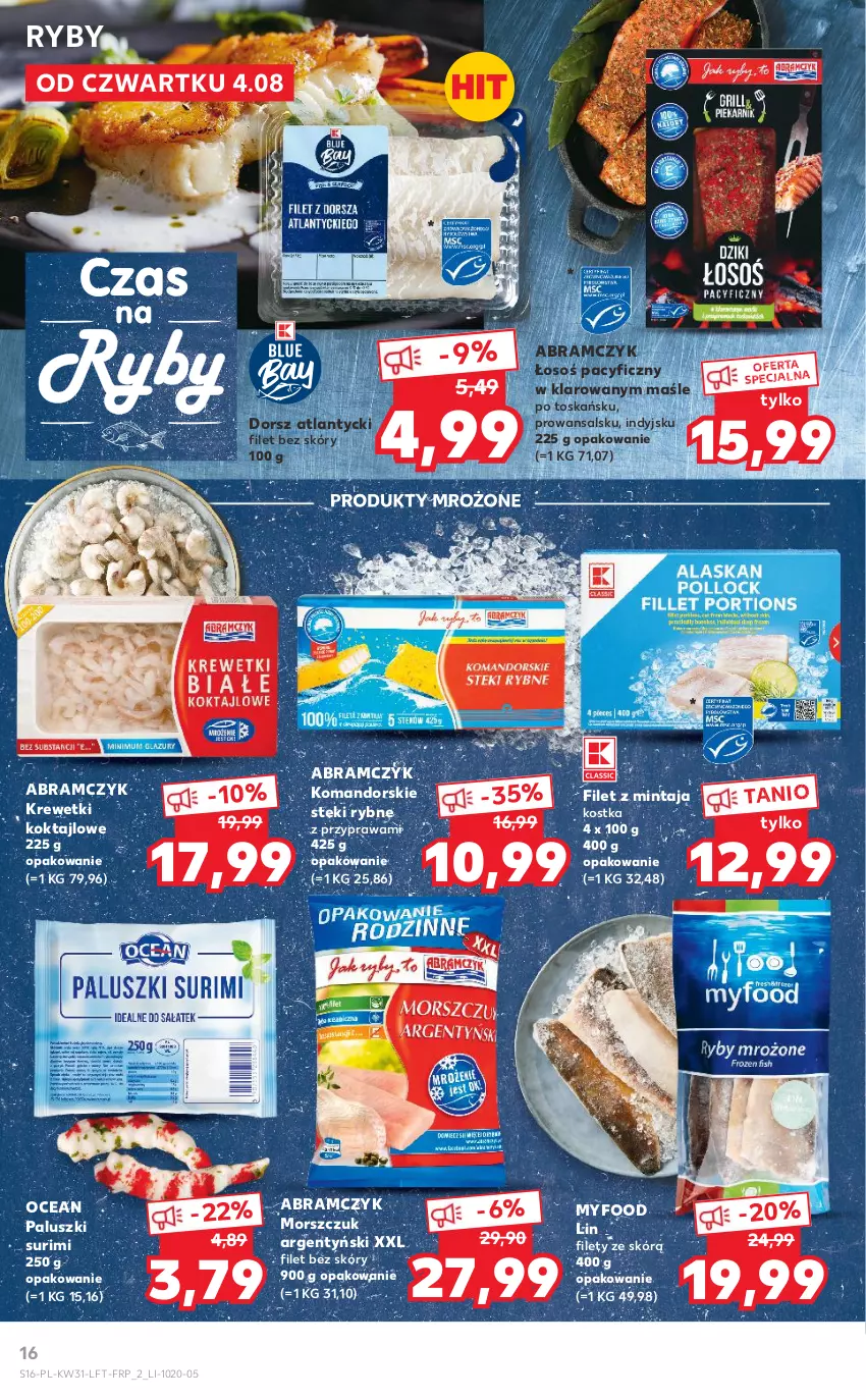 Gazetka promocyjna Kaufland - OFERTA TYGODNIA - ważna 04.08 do 10.08.2022 - strona 16 - produkty: Dorsz, Filet z mintaja, Krewetki, Mintaj, Produkty mrożone, Stek, Surimi