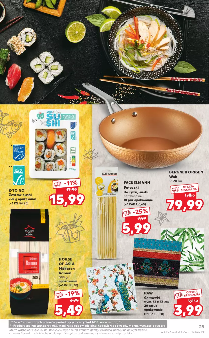 Gazetka promocyjna Kaufland - OFERTA TYGODNIA - ważna 04.08 do 10.08.2022 - strona 25 - produkty: Fa, House of Asia, Makaron, Ryż, Ser, Serwetki, Sushi