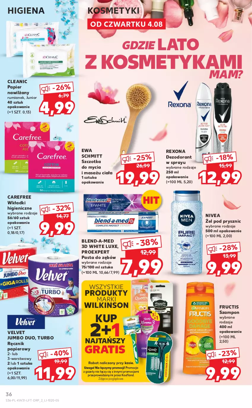 Gazetka promocyjna Kaufland - OFERTA TYGODNIA - ważna 04.08 do 10.08.2022 - strona 36 - produkty: Blend-a-Med, Carefree, Cleanic, Dezodorant, Ewa Schmitt, Fructis, Gra, Nivea, Papier, Pasta do zębów, Ręcznik, Rexona, Rum, Szampon, Szczotka, Velvet, Waga, Wkładki