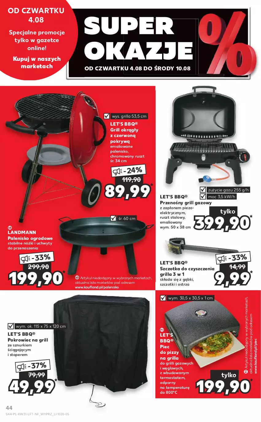 Gazetka promocyjna Kaufland - OFERTA TYGODNIA - ważna 04.08 do 10.08.2022 - strona 44 - produkty: Dres, Grill, Grill gazowy, Palenisko, Piec, Pokrowiec, Por, Szczotka, Termos, Top, Uchwyty