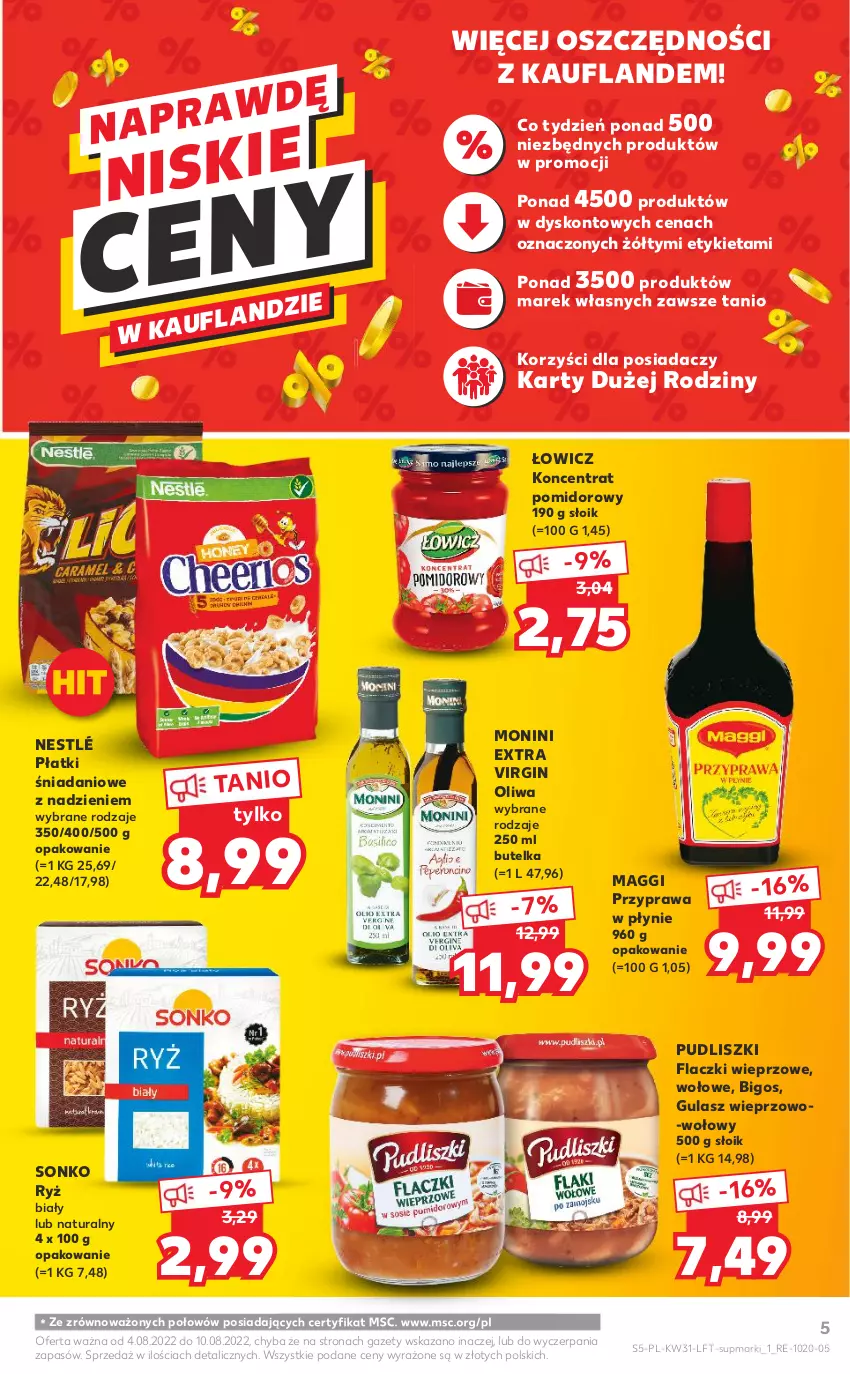 Gazetka promocyjna Kaufland - OFERTA TYGODNIA - ważna 04.08 do 10.08.2022 - strona 5 - produkty: Bigos, Danio, Gin, Koncentrat pomidorowy, Maggi, Monini, Nestlé, Przyprawa w płynie, Pudliszki, Ryż, Ryż biały, Sonko