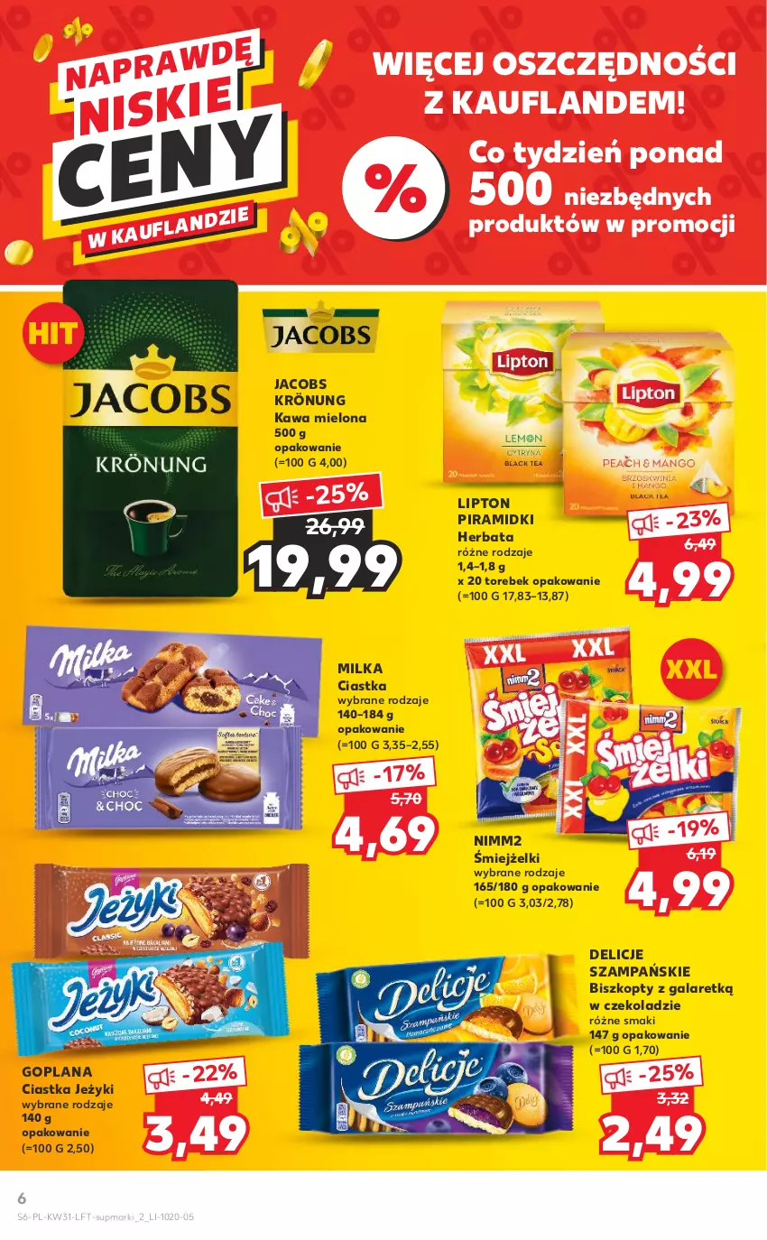 Gazetka promocyjna Kaufland - OFERTA TYGODNIA - ważna 04.08 do 10.08.2022 - strona 6 - produkty: Biszkopty, Ciastka, Delicje, Gala, Goplana, Herbata, Jacobs, Jacobs Krönung, Jeżyki, Kawa, Kawa mielona, LANA, Lipton, Milka, Nimm2