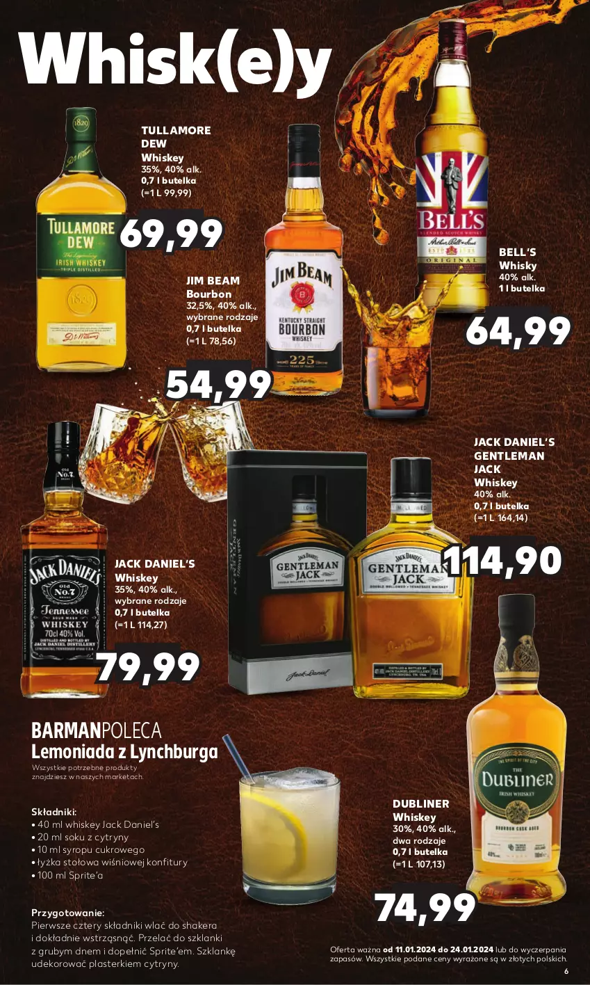 Gazetka promocyjna Kaufland - Barek Kauflandu - ważna 11.01 do 24.01.2024 - strona 6 - produkty: Bell, Bourbon, Cytryny, Jim Beam, Lanki, Lemoniada, Plasterki, Sok, Sprite, Syrop, Tullamore Dew, Whiskey, Whisky