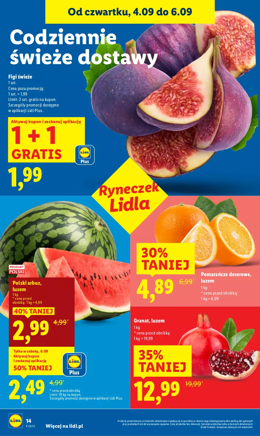 Gazetka promocyjna Lidl - GAZETKA - ważna 04.09 do 06.09.2025 - strona 22 - produkty: Arbuz, Deser, Figi, Gra, Granat, Pomarańcze, Ser