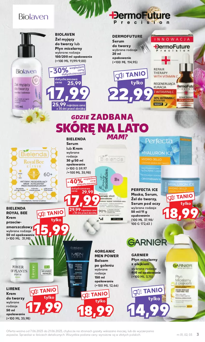 Gazetka promocyjna Kaufland - Kaufland - ważna 07.06 do 21.06.2023 - strona 3 - produkty: Balsam po goleniu, Bielenda, Dermofuture, Garnier, Krem do twarzy, Krem przeciwzmarszczkowy, Lirene, Mars, Maska, Olej, Perfecta, Płyn micelarny, Rum, Ser, Serum, Serum do twarzy, Serum pod oczy