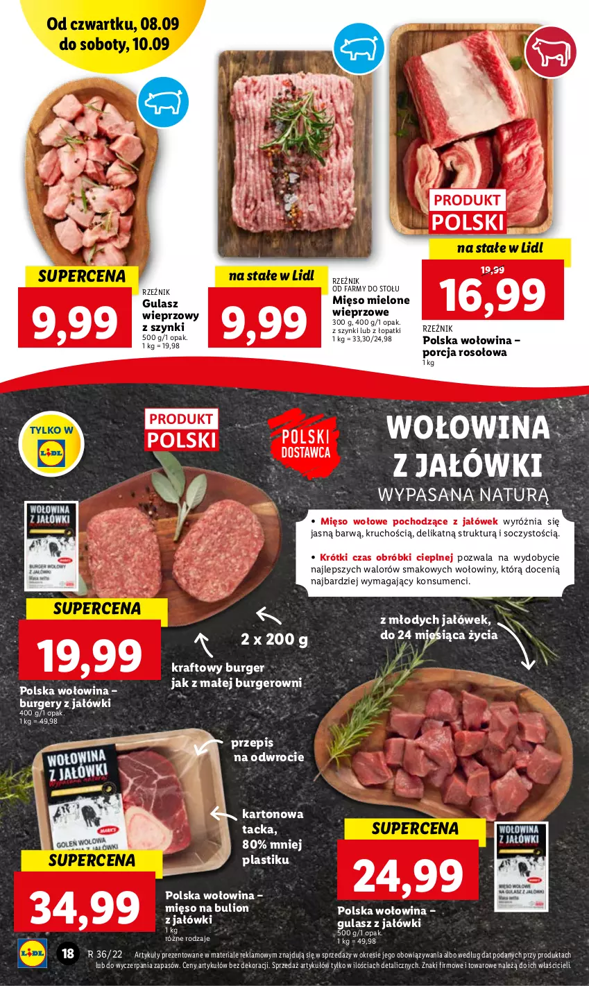 Gazetka promocyjna Lidl - GAZETKA - ważna 08.09 do 10.09.2022 - strona 18 - produkty: Bulion, Burger, Fa, Lion, Mięso, Mięso mielone, Mięso wołowe, Por, Wołowina