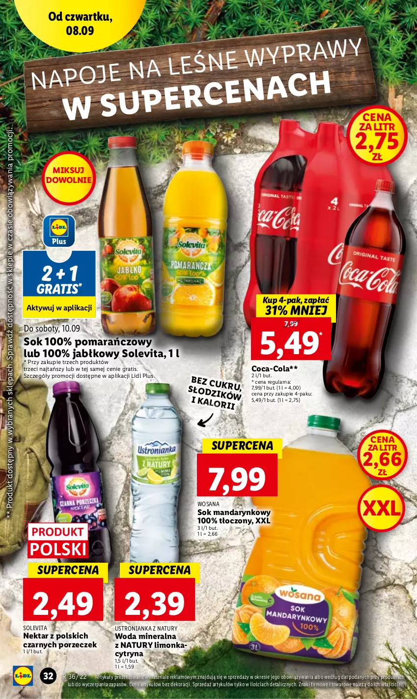 Gazetka promocyjna Lidl - GAZETKA - ważna 08.09 do 10.09.2022 - strona 32 - produkty: Coca-Cola, Gra, Limonka, Napoje, Nektar, Por, Sok, Woda, Woda mineralna, Wosana