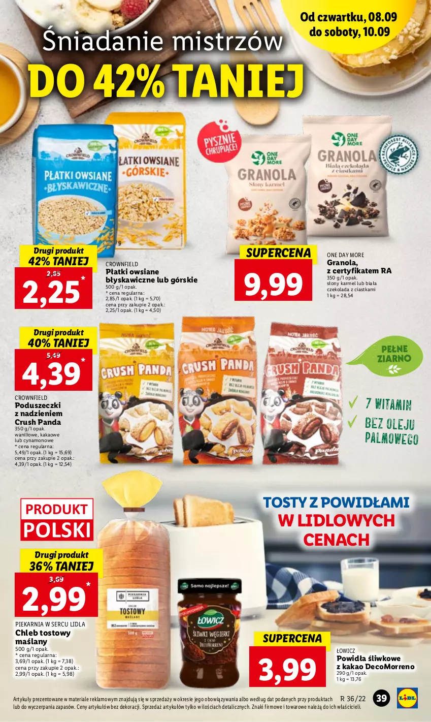 Gazetka promocyjna Lidl - GAZETKA - ważna 08.09 do 10.09.2022 - strona 39 - produkty: Chleb, Chleb tostowy, Ciastka, Czekolada, Gra, Granola, Kakao, Panda, Płatki owsiane, Ser