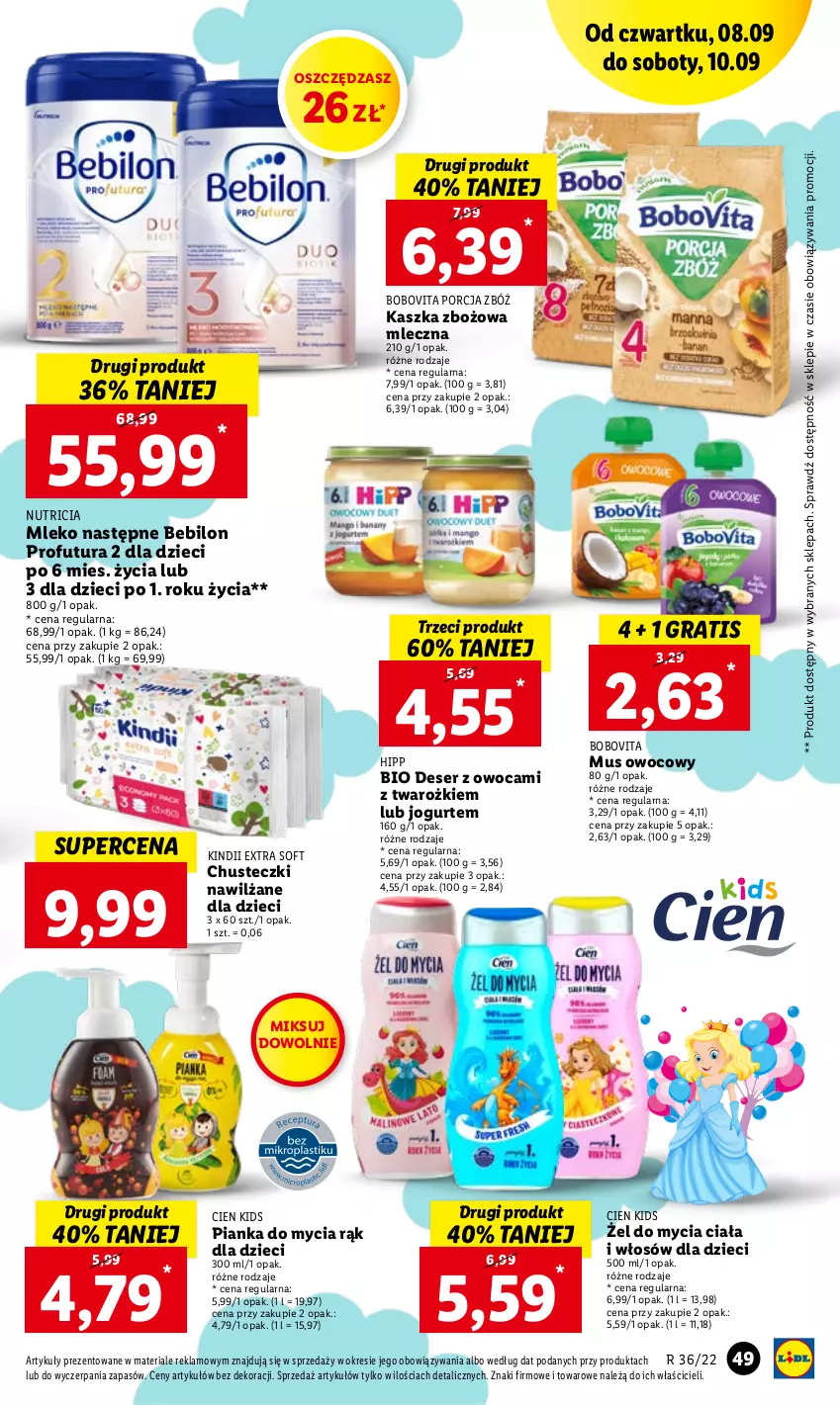 Gazetka promocyjna Lidl - GAZETKA - ważna 08.09 do 10.09.2022 - strona 49 - produkty: BEBILON, BoboVita, Chusteczki, Deser, Dzieci, Gra, HiPP, Hipp Bio, Jogurt, Kindii, Mleko, Mus, O nas, Por, Ser