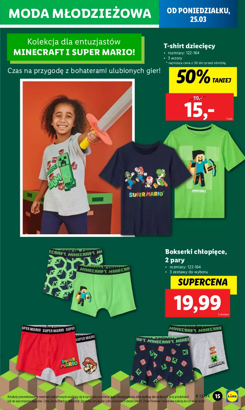 Gazetka promocyjna Lidl - GAZETKA - ważna 25.03 do 30.03.2024 - strona 25 - produkty: Bokserki, Dzieci, Minecraft, Moda, Ser, T-shirt, Tera