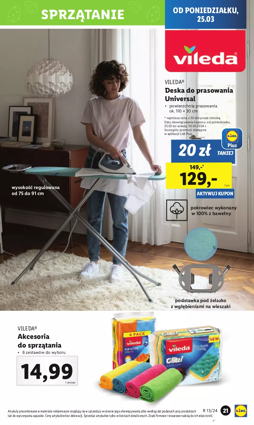 Gazetka promocyjna Lidl - GAZETKA - ważna 25.03 do 30.03.2024 - strona 33 - produkty: Deska do prasowania, Pokrowiec, Sok, Sprzątanie, Vileda, Wieszak