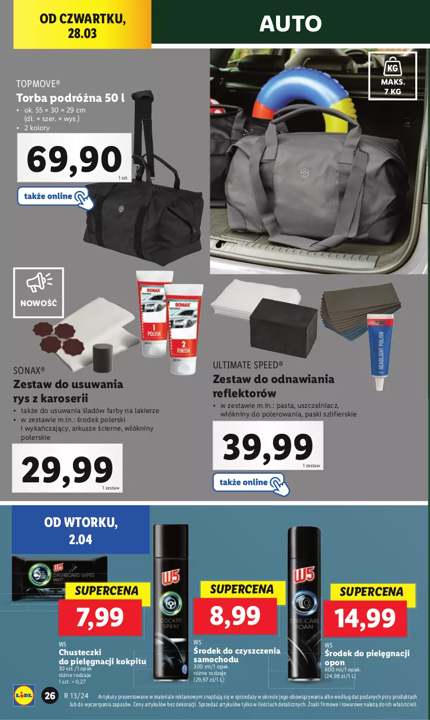 Gazetka promocyjna Lidl - GAZETKA - ważna 25.03 do 30.03.2024 - strona 38 - produkty: Chusteczki, Fa, Lakier, Ser, Sonax, Top, Torba