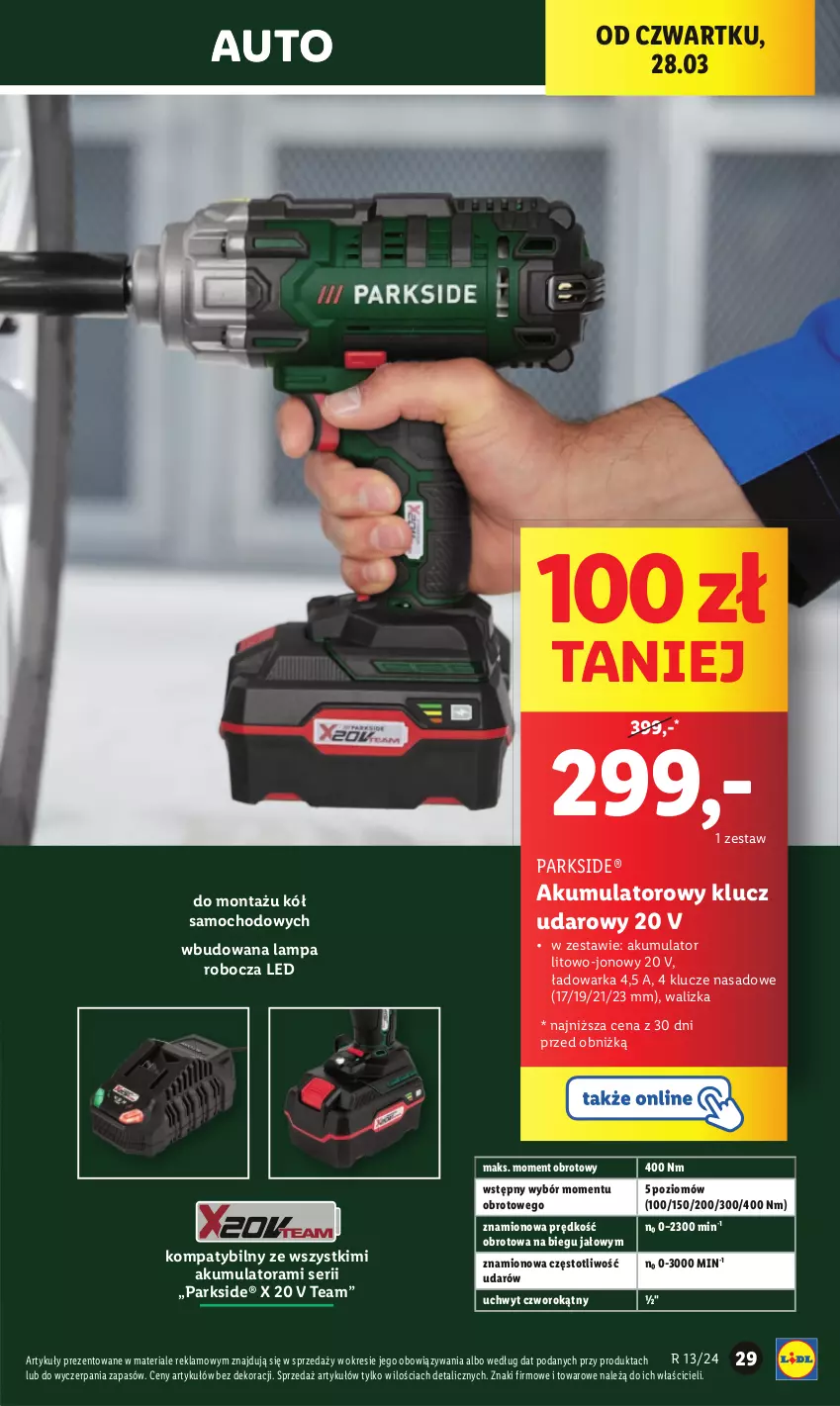 Gazetka promocyjna Lidl - GAZETKA - ważna 25.03 do 30.03.2024 - strona 41 - produkty: Akumulator, Klucz udarowy, Lampa, Lampa robocza LED, Parkside, Ser, Walizka, Warka